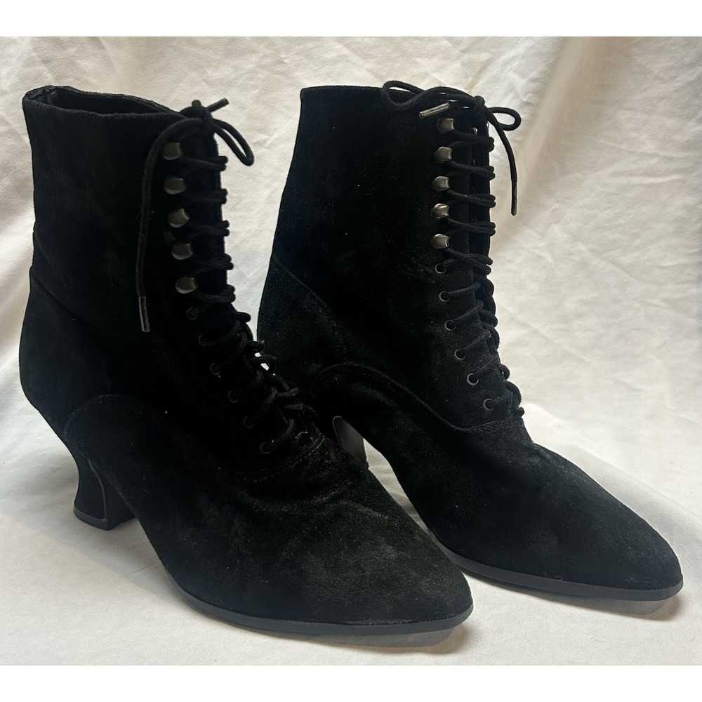 VTG 90s Mixed Blues Lace Up Suede Boots Victorian Witchy Goth Steampunk 8.5